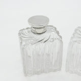 Pair of Victorian Sterling Silver Topped Swirling Glass Perfume Bottles c1850