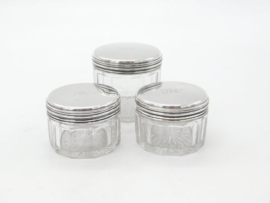 Georgian Set of 3 Sterling Silver Vanity Jars Antique 1836 London F. Douglas