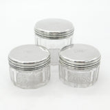 Georgian Set of 3 Sterling Silver Vanity Jars Antique 1836 London F. Douglas