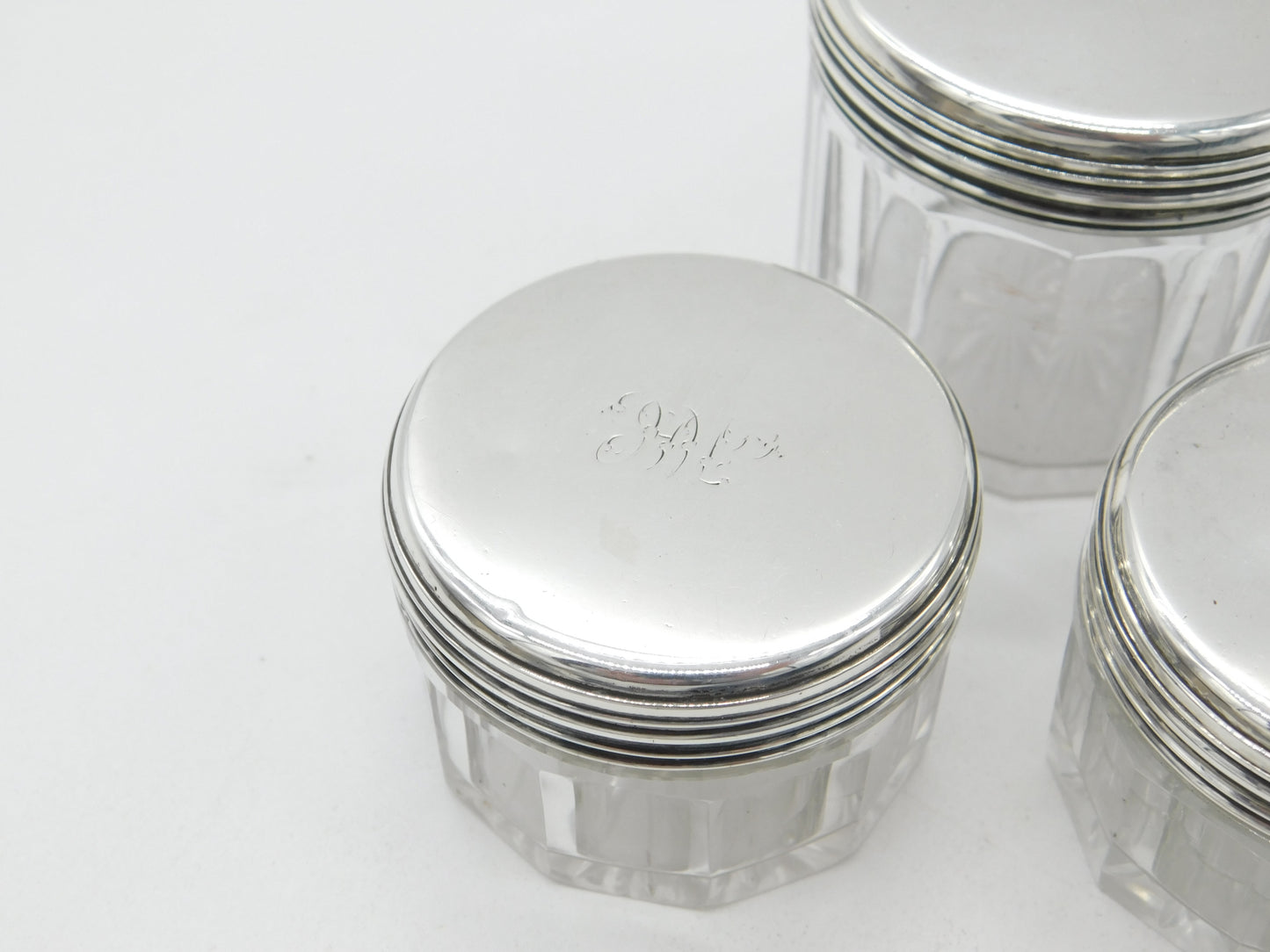 Georgian Set of 3 Sterling Silver Vanity Jars Antique 1836 London F. Douglas