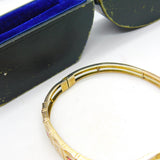 Victorian 15ct Yellow Gold, Diamond & Garnet Bangle Bracelet c1880 Boxed Antique