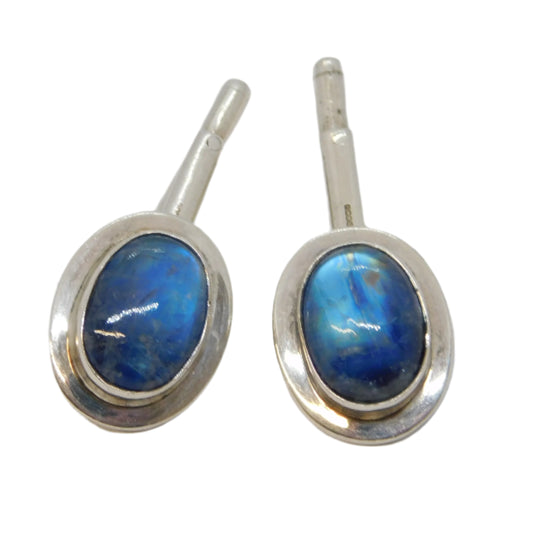 Scottish Sterling Silver Cabochon Labradorite Gents Cufflinks Vintage 2000 Edinburgh