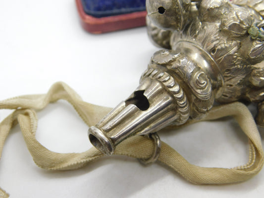 Victorian Sterling Silver Baby Rattle, Whistle & Teether 1865 Birmingham Antique