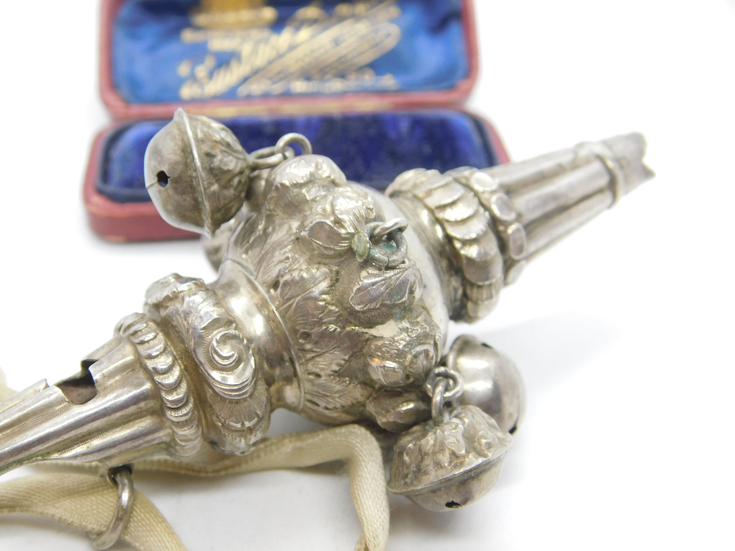 Victorian Sterling Silver Baby Rattle, Whistle & Teether 1865 Birmingham Antique