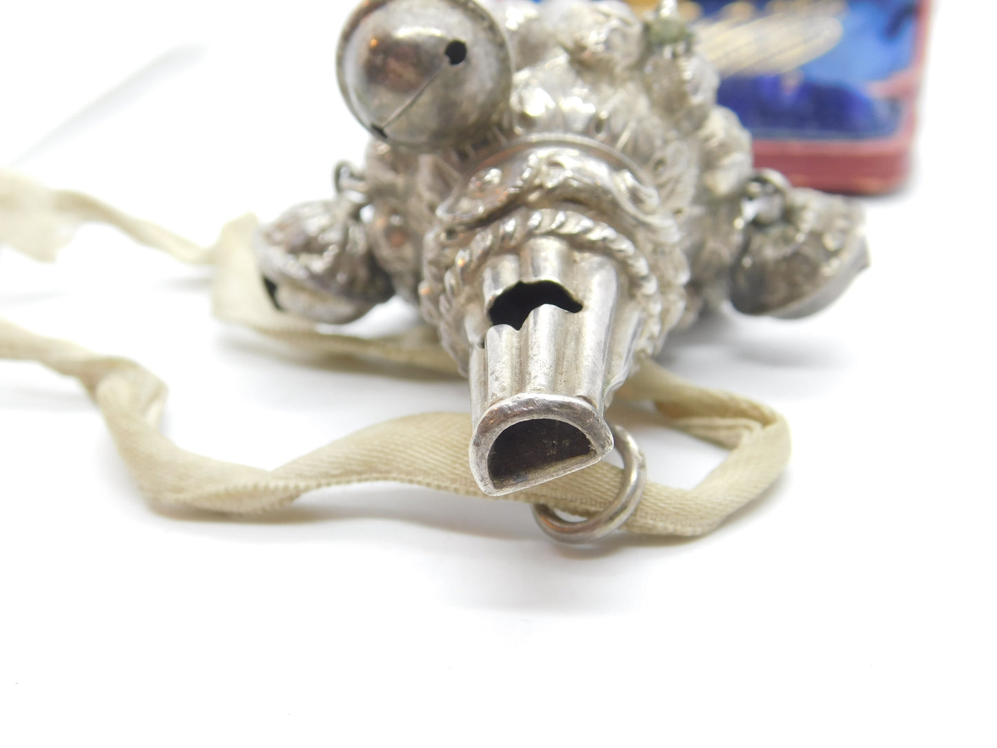 Victorian Sterling Silver Baby Rattle, Whistle & Teether 1865 Birmingham Antique