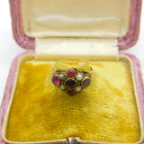 Early Victorian 9ct Gold, Garnet & Seed Pearl Dress Ring c1840 Antique