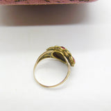 Early Victorian 9ct Gold, Garnet & Seed Pearl Dress Ring c1840 Antique
