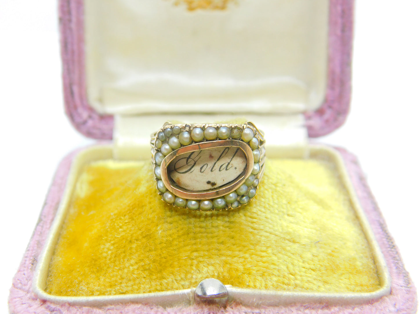 Georgian 9ct Gold & Seed Pearl Mourning Ring 'Mrs Ann Baker, Apr. 1811' Antique