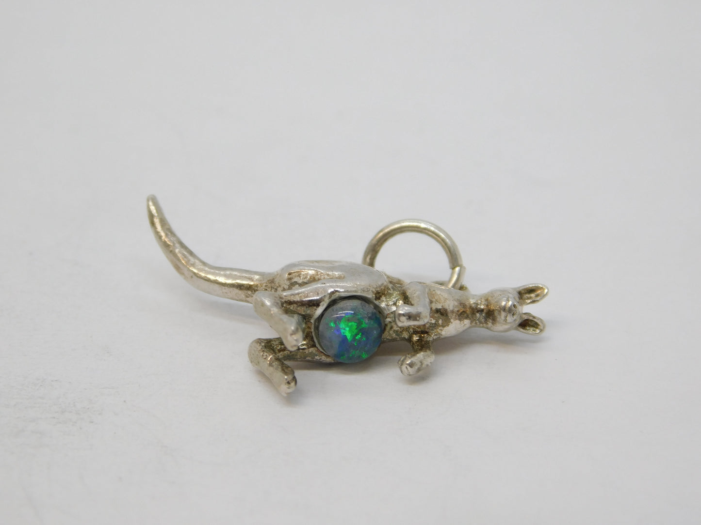 Australian Sterling Silver & Opal Set Kangaroo Charm Pendant Vintage c1970