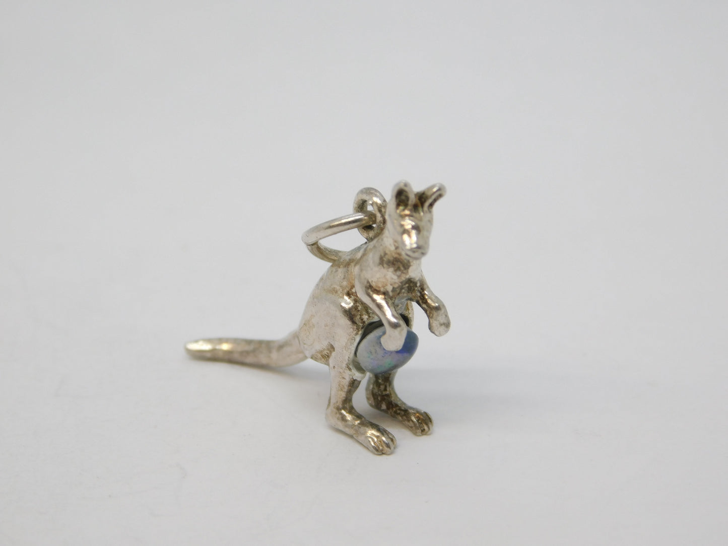 Australian Sterling Silver & Opal Set Kangaroo Charm Pendant Vintage c1970