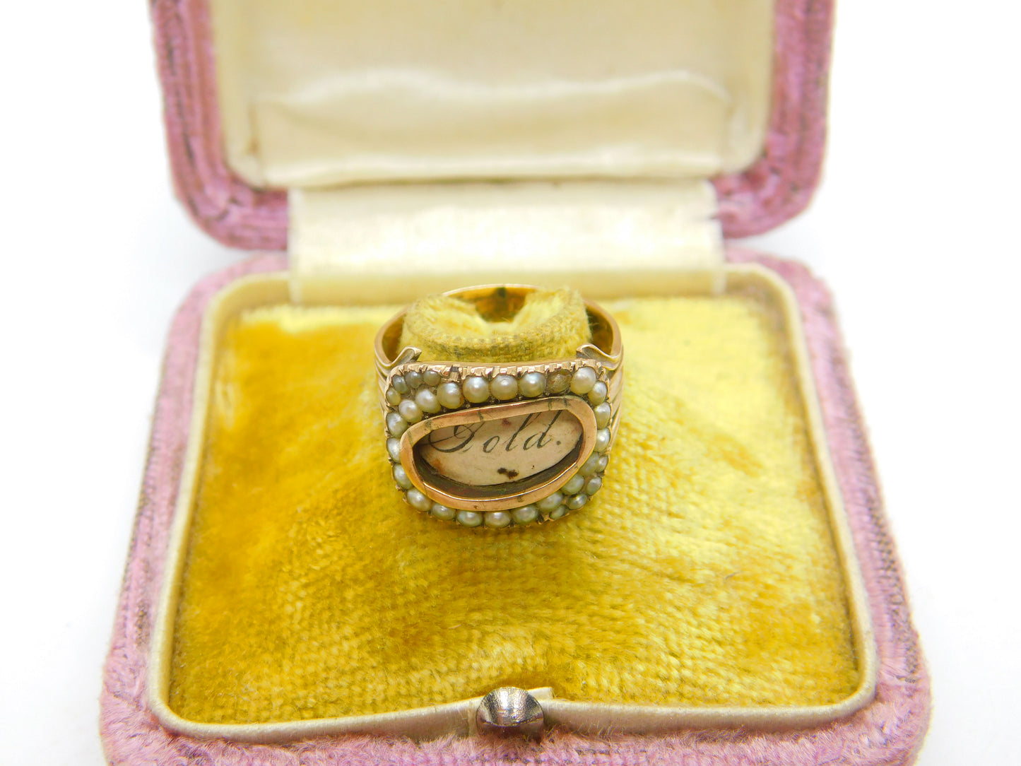 Georgian 9ct Gold & Seed Pearl Mourning Ring 'Mrs Ann Baker, Apr. 1811' Antique