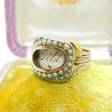 Georgian 9ct Gold & Seed Pearl Mourning Ring 'Mrs Ann Baker, Apr. 1811' Antique