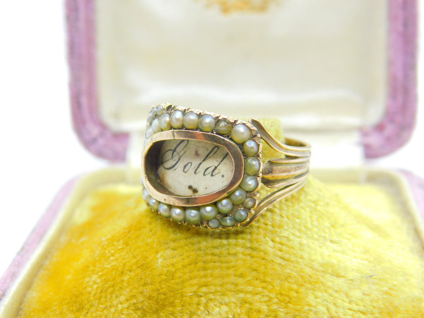 Georgian 9ct Gold & Seed Pearl Mourning Ring 'Mrs Ann Baker, Apr. 1811' Antique