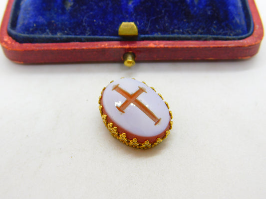 Victorian 15ct Yellow Gold Carved Sardonyx Cross Seal Intaglio c1850 Antique