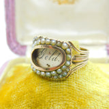 Georgian 9ct Gold & Seed Pearl Mourning Ring 'Mrs Ann Baker, Apr. 1811' Antique