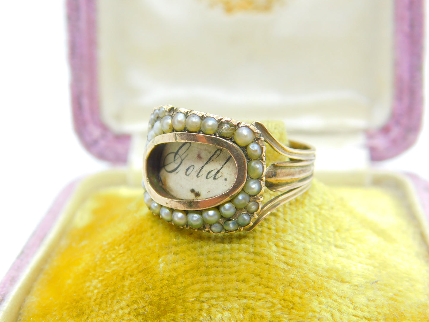 Georgian 9ct Gold & Seed Pearl Mourning Ring 'Mrs Ann Baker, Apr. 1811' Antique