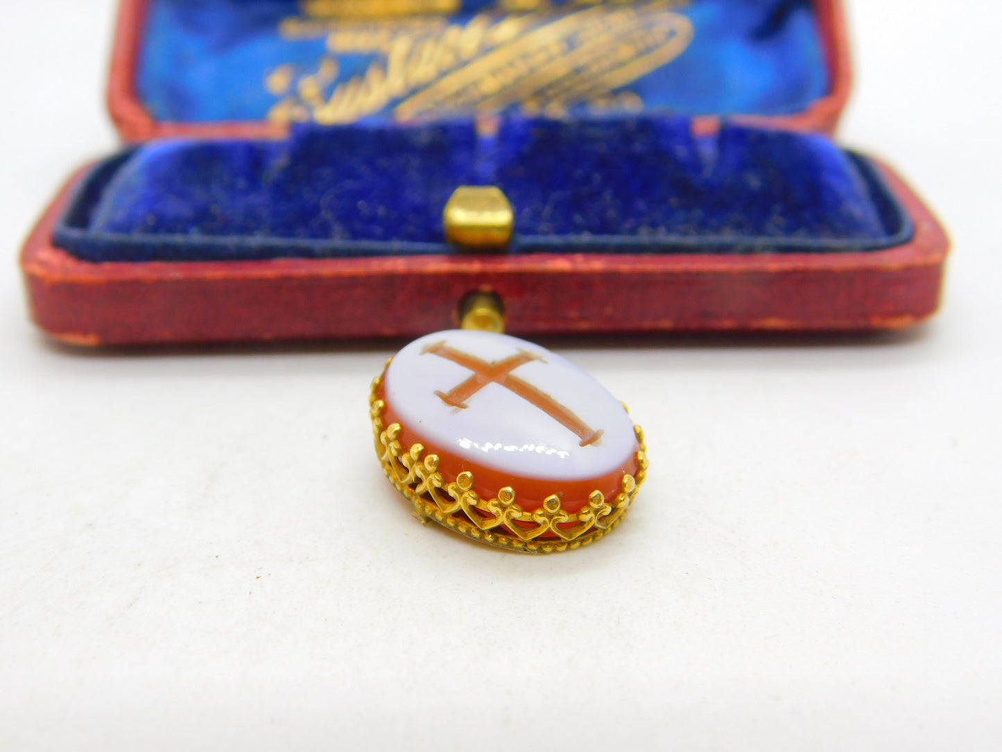 Victorian 15ct Yellow Gold Carved Sardonyx Cross Seal Intaglio c1850 Antique