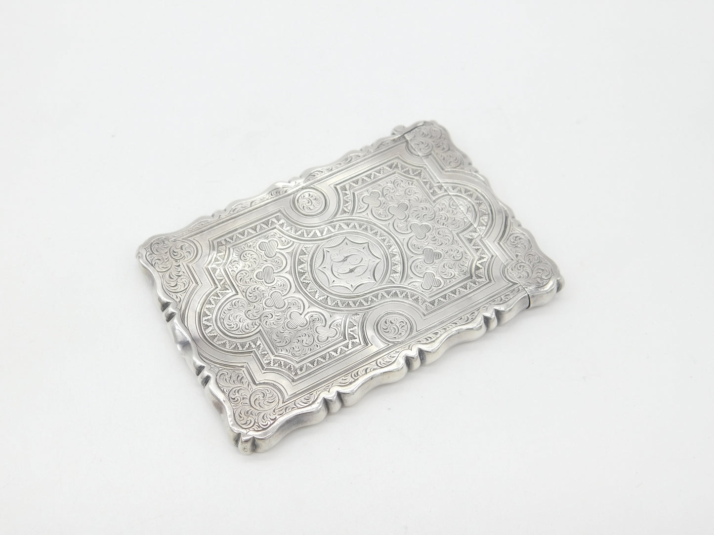 Early Victorian Sterling Silver Floral Pattern Card Case 1857 Birmingham George Unite