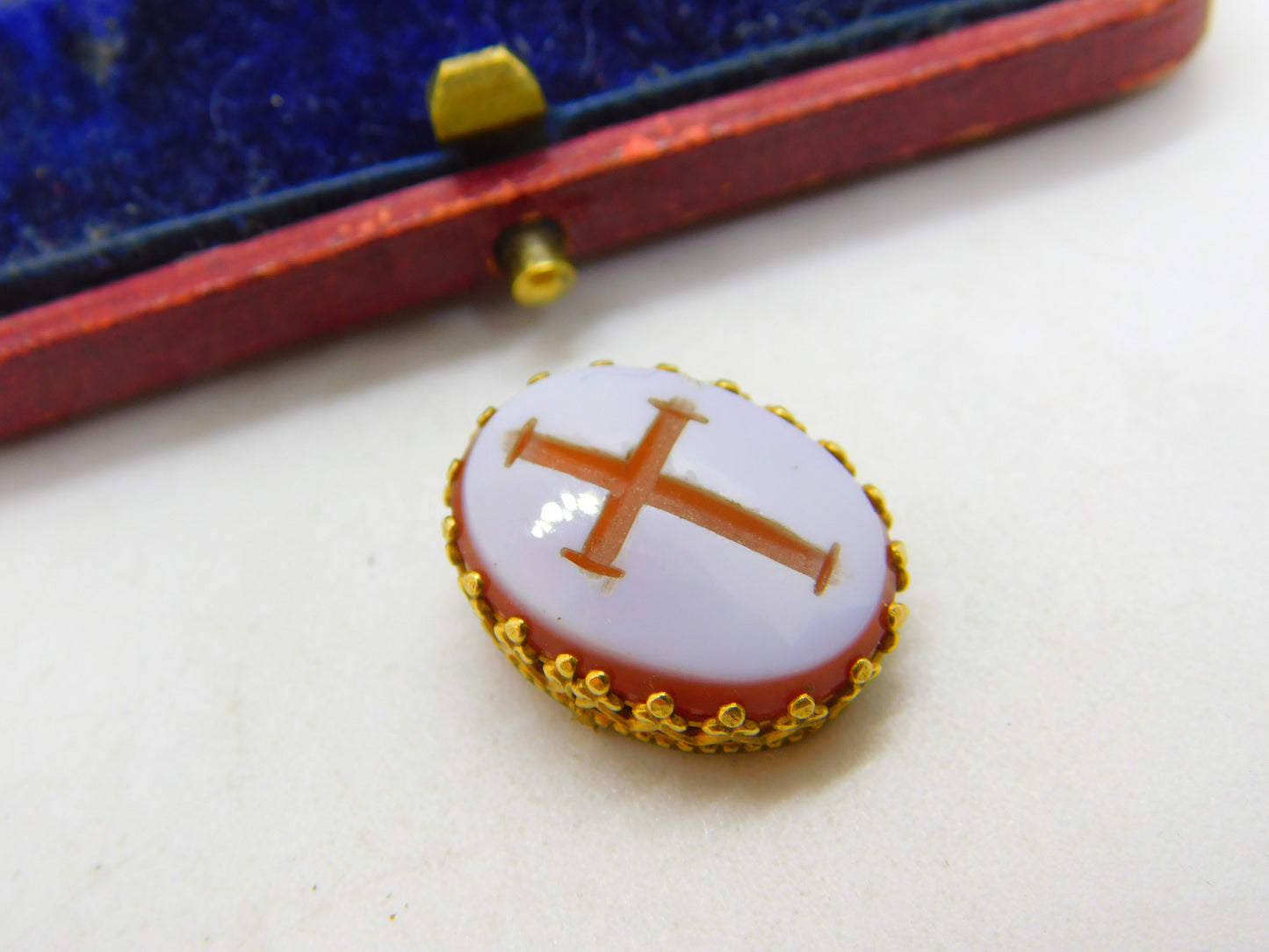 Victorian 15ct Yellow Gold Carved Sardonyx Cross Seal Intaglio c1850 Antique