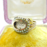 Georgian 9ct Gold & Seed Pearl Mourning Ring 'Mrs Ann Baker, Apr. 1811' Antique