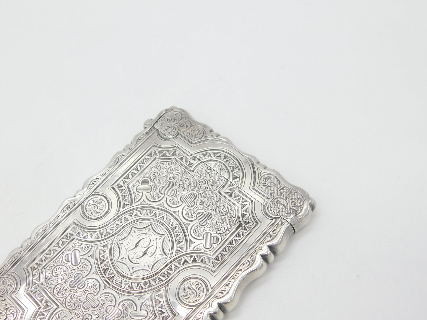 Early Victorian Sterling Silver Floral Pattern Card Case 1857 Birmingham George Unite