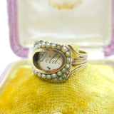 Georgian 9ct Gold & Seed Pearl Mourning Ring 'Mrs Ann Baker, Apr. 1811' Antique