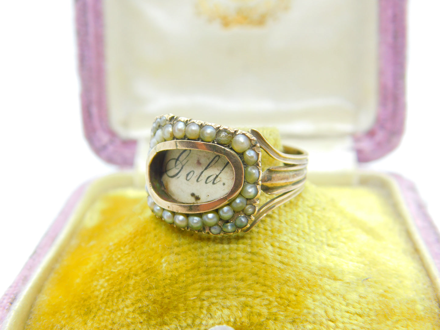 Georgian 9ct Gold & Seed Pearl Mourning Ring 'Mrs Ann Baker, Apr. 1811' Antique