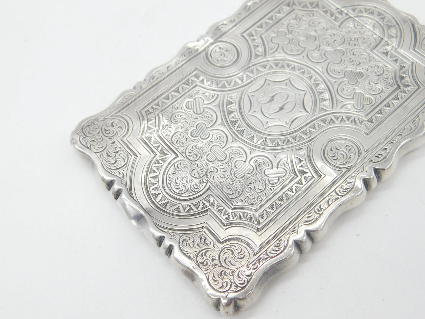 Early Victorian Sterling Silver Floral Pattern Card Case 1857 Birmingham George Unite