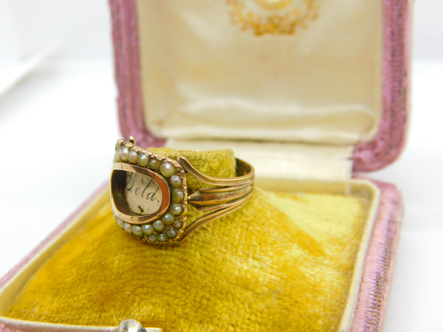 Georgian 9ct Gold & Seed Pearl Mourning Ring 'Mrs Ann Baker, Apr. 1811' Antique