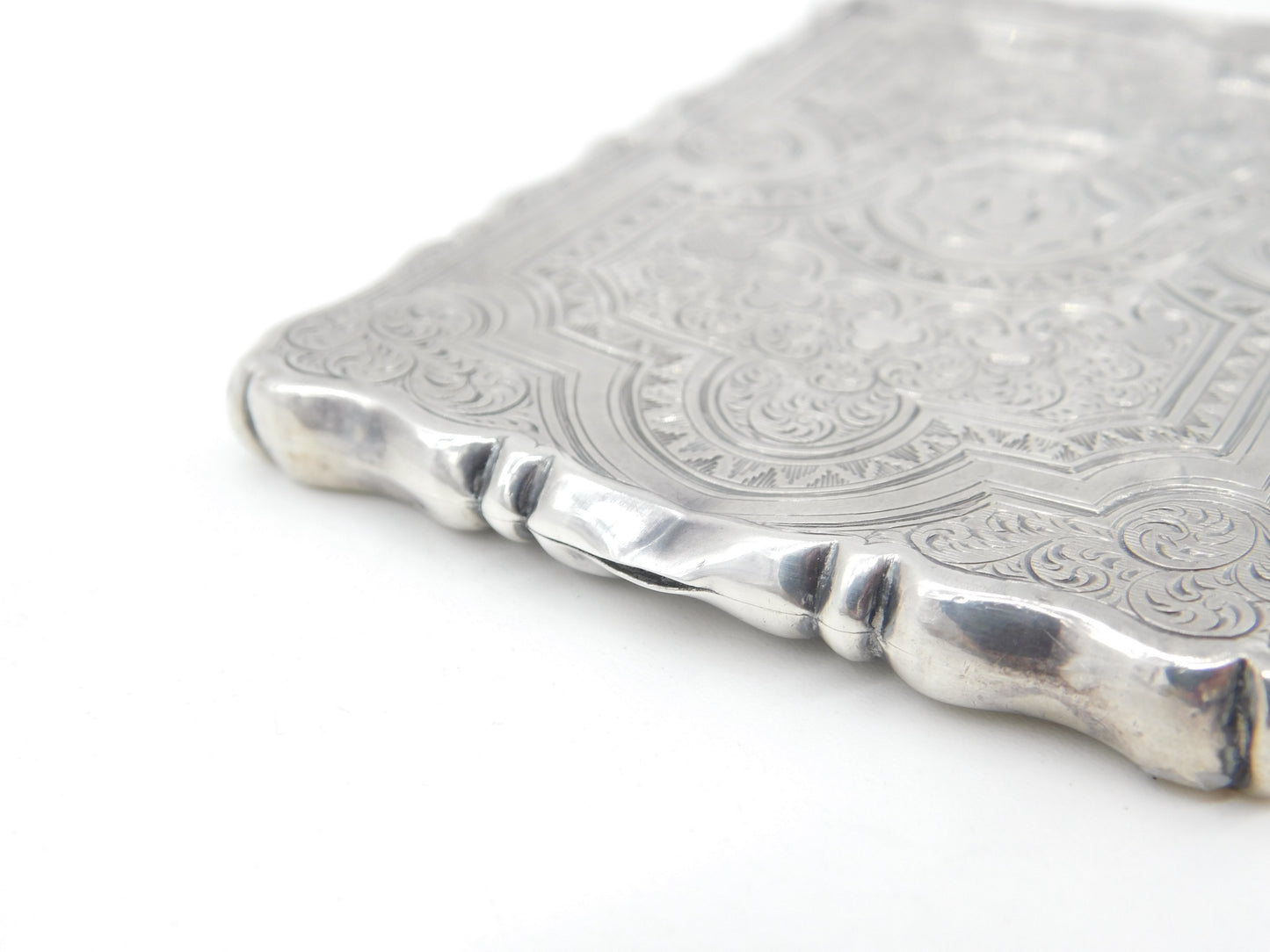 Early Victorian Sterling Silver Floral Pattern Card Case 1857 Birmingham George Unite