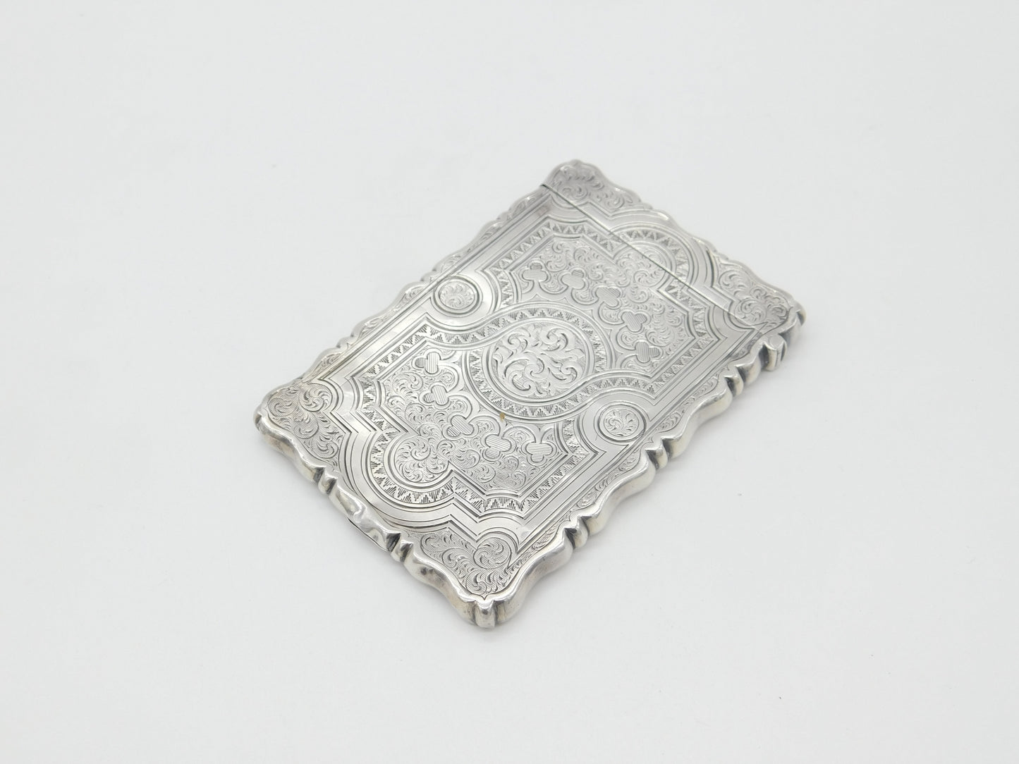 Early Victorian Sterling Silver Floral Pattern Card Case 1857 Birmingham George Unite