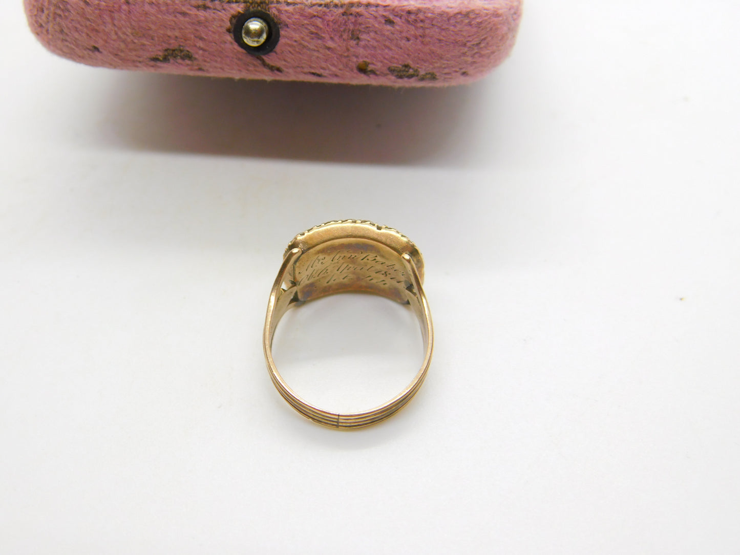 Georgian 9ct Gold & Seed Pearl Mourning Ring 'Mrs Ann Baker, Apr. 1811' Antique