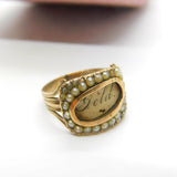 Georgian 9ct Gold & Seed Pearl Mourning Ring 'Mrs Ann Baker, Apr. 1811' Antique
