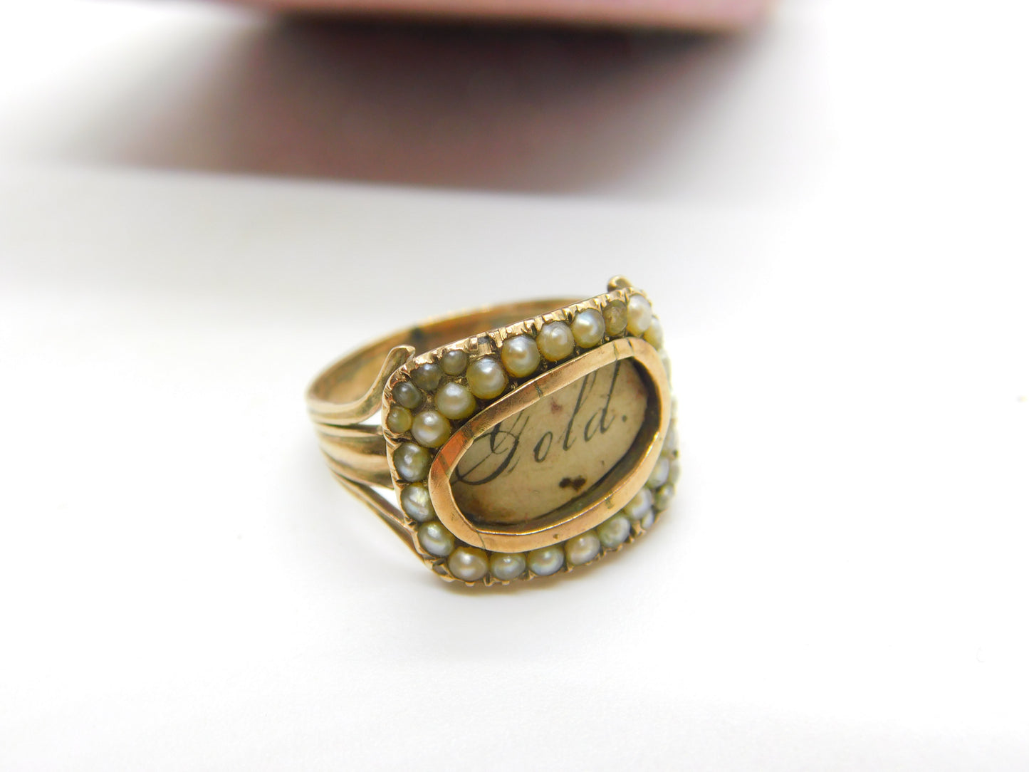 Georgian 9ct Gold & Seed Pearl Mourning Ring 'Mrs Ann Baker, Apr. 1811' Antique