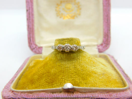 Victorian 18ct Yellow Gold 0.2ct Diamond Three-Stone Ring c1890 Antique