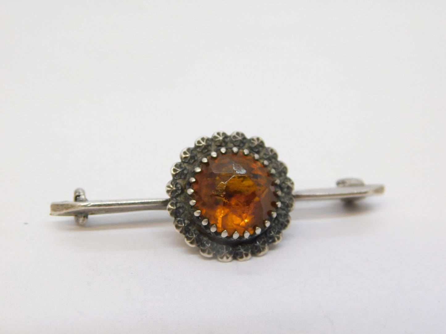 Victorian Charles Horner Sterling Silver & Citrine Flower Brooch Antique 1899 Chester