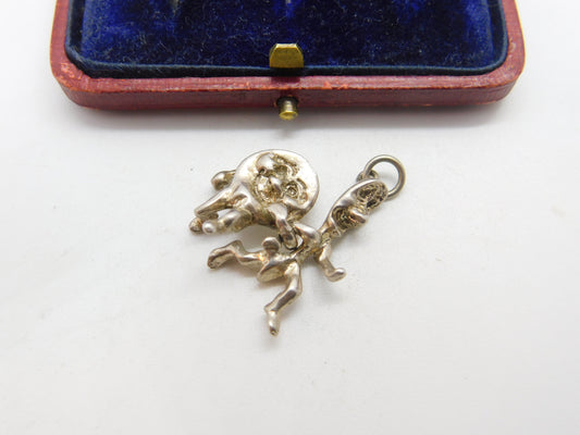 Sterling Silver Articulated 'Dish Ran Away with the Spoon' Charm Vintage c1970