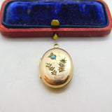 Victorian 9ct Rose Gold Back & Front, Seed Pearl & Turquoise Locket c1860