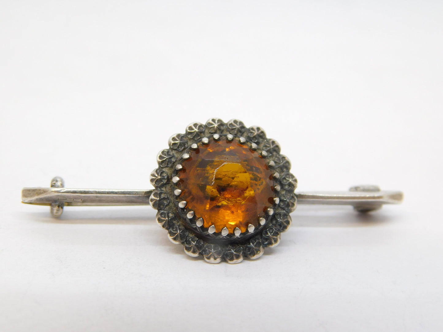 Victorian Charles Horner Sterling Silver & Citrine Flower Brooch Antique 1899 Chester