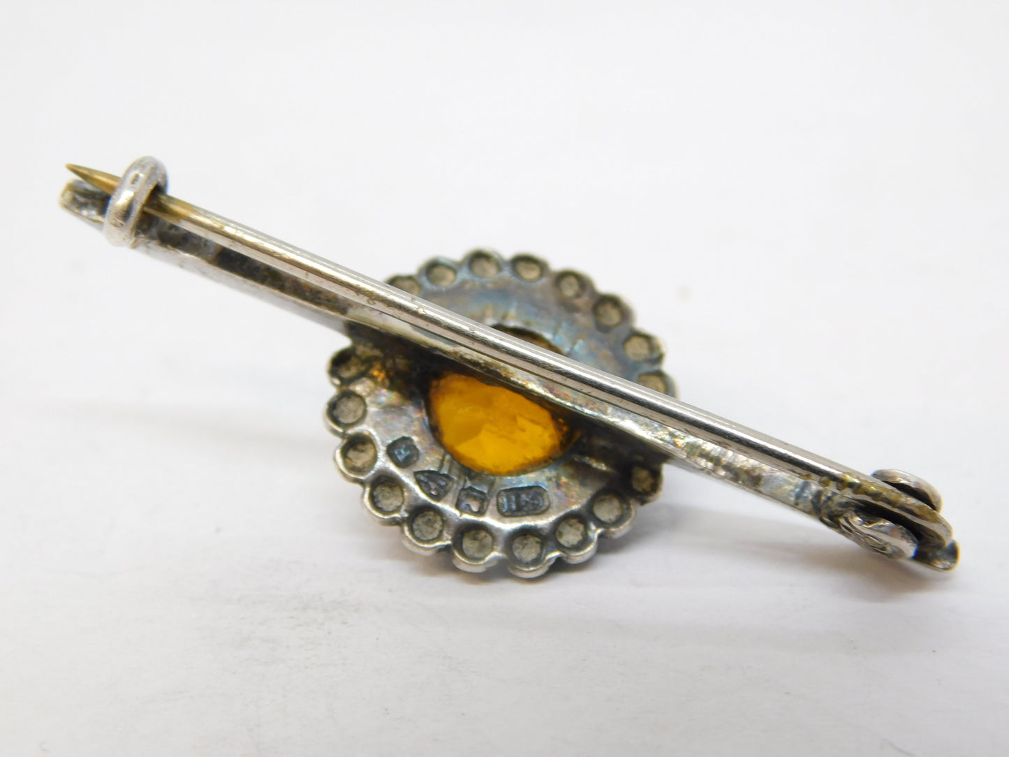 Victorian Charles Horner Sterling Silver & Citrine Flower Brooch Antique 1899 Chester