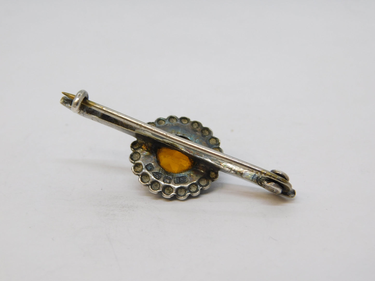 Victorian Charles Horner Sterling Silver & Citrine Flower Brooch Antique 1899 Chester
