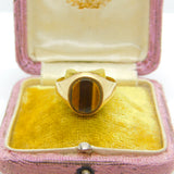 9ct Yellow Gold Tiger's Eye Stone Set Signet Ring Vintage c1970 Size V UK