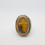 Spanish Large Sterling Silver, Gold & Tiger's Eye Signet Ring Vintage c1950