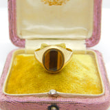 9ct Yellow Gold Tiger's Eye Stone Set Signet Ring Vintage c1970 Size V UK