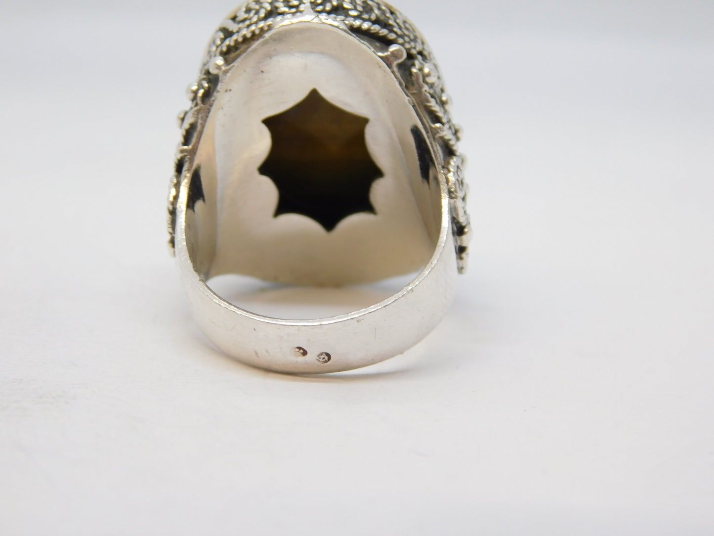 Spanish Large Sterling Silver, Gold & Tiger's Eye Signet Ring Vintage c1950