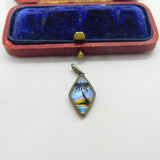 TLM Sterling Silver & Morpho Butterfly Wing Tropical Island Drop Pendant Antique