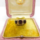 9ct Yellow Gold, Garnet & Diamond Paste Boat Ring 1982 Birmingham Vintage