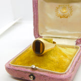 9ct Yellow Gold Tiger's Eye Stone Set Signet Ring Vintage c1970 Size V UK