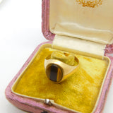 9ct Yellow Gold Tiger's Eye Stone Set Signet Ring Vintage c1970 Size V UK