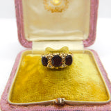 9ct Yellow Gold, Garnet & Diamond Paste Boat Ring 1982 Birmingham Vintage